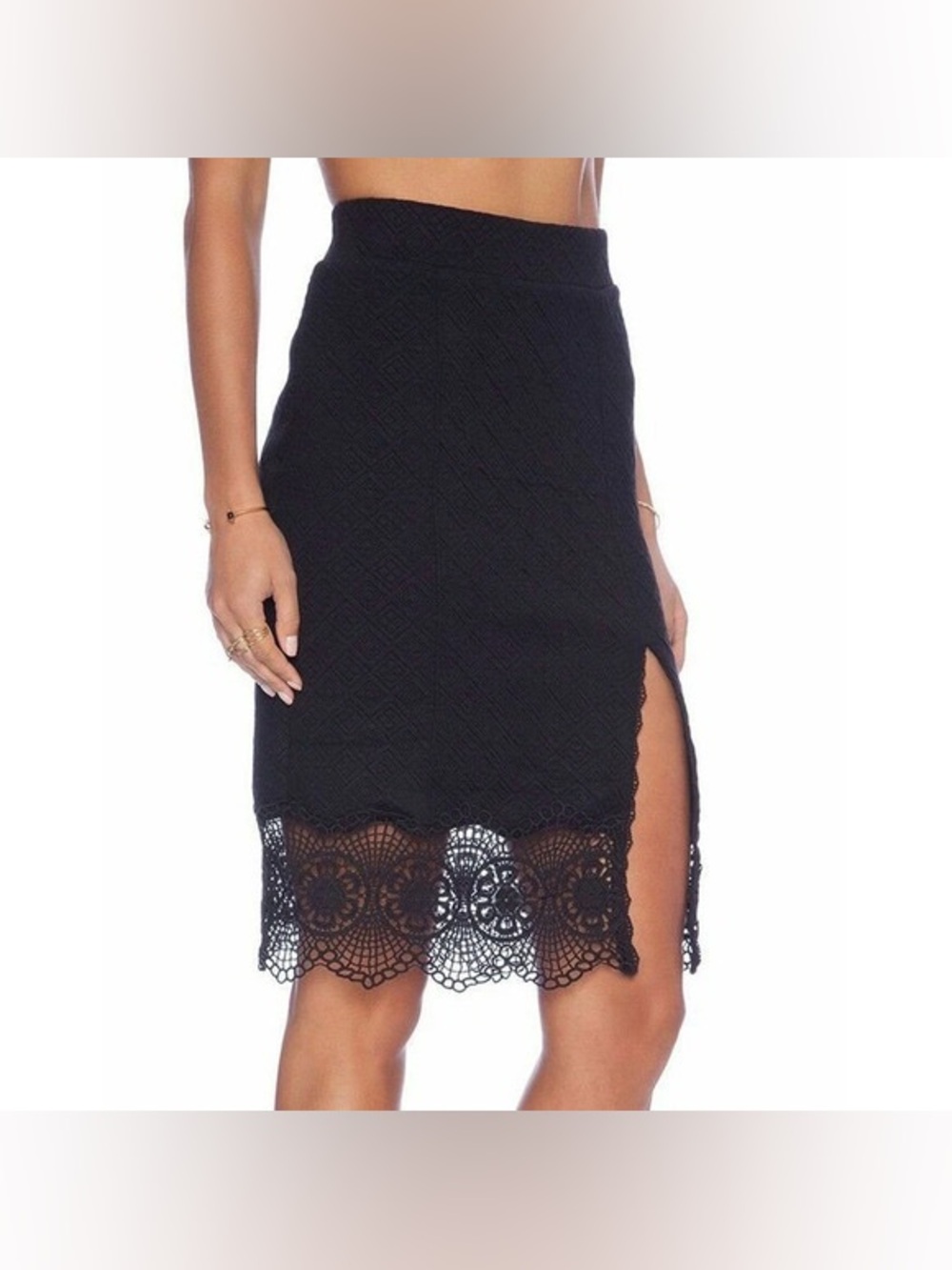 FREE PEOPLE QUILTED LACE MIDI SKIRT